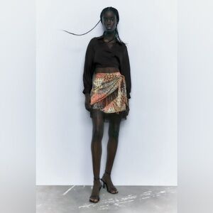 ZARA FRINGE WRAP STYLE PAREO SATIN EFFECT SKIRT